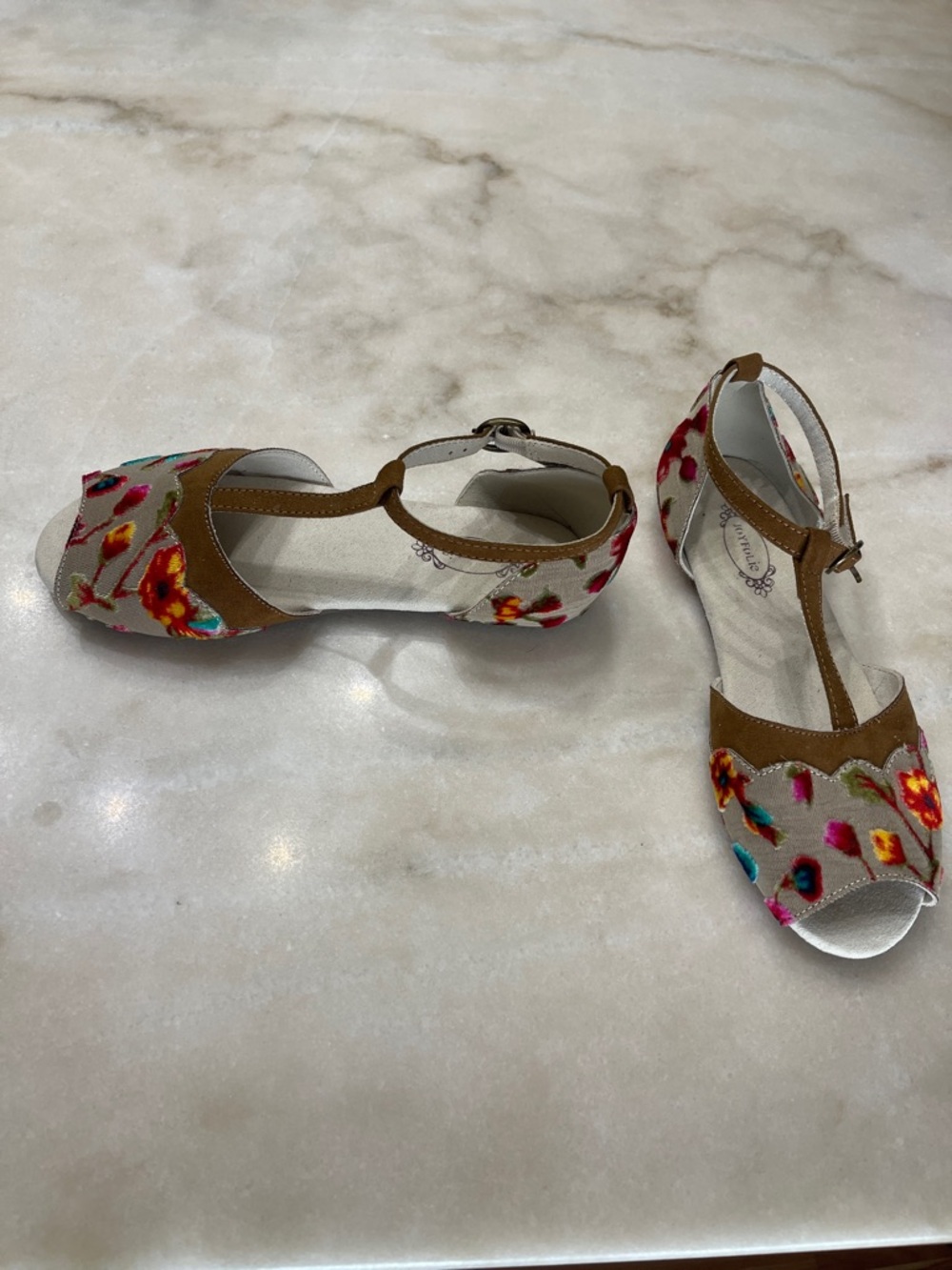 Joyfolie Girls Multicolor Floral Embroidered Tan Stella Flat Sandals - Picture 3 of 7